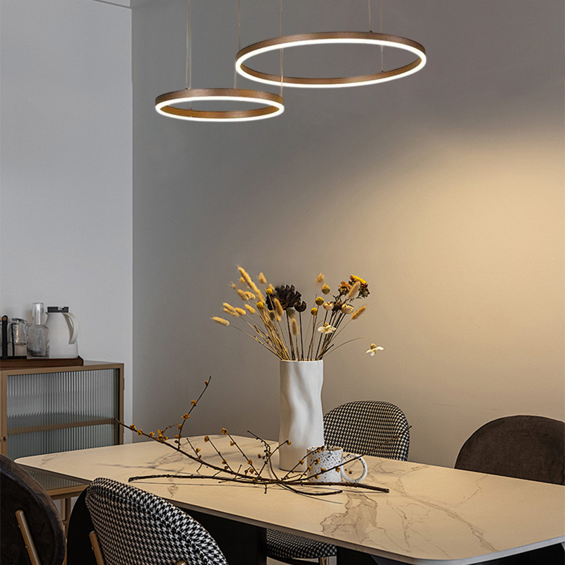 Modern 2-Ring Coffee Pendant Light Dining Room